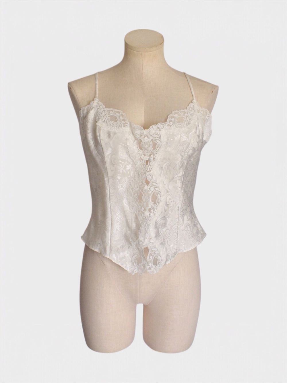 Victorias Secret Vintage 80s Lace Jacquard Satin Cami Lingerie Top Gold Label